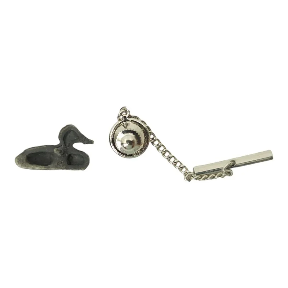 Sitting Duck Bird Tie Tack Pin Vintage Mens Jewelry Mallard Metal Pewter Style